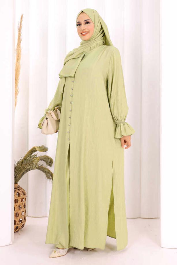 Hijab clothing GREEN SHAWL DETAILED PANTSUIT T 4108 - TRENDTESETTÜR