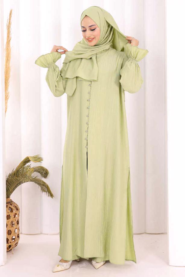 Hijab clothing GREEN SHAWL DETAILED PANTSUIT T 4108 - TRENDTESETTÜR