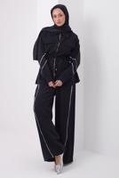 Tesettür giyim SİYAH ŞERİTLİ DİYAGONEL TAKIM T 4127