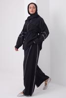 Tesettür giyim SİYAH ŞERİTLİ DİYAGONEL TAKIM T 4127