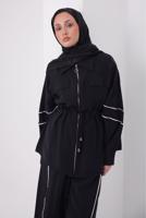 Tesettür giyim SİYAH ŞERİTLİ DİYAGONEL TAKIM T 4127