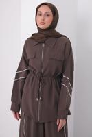Tesettür giyim KAHVE ŞERİTLİ DİYAGONEL TAKIM T 4127