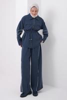 Tesettür giyim LACİVERT ŞERİTLİ DİYAGONEL TAKIM T 4127