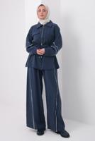 Tesettür giyim LACİVERT ŞERİTLİ DİYAGONEL TAKIM T 4127