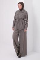 Tesettür giyim VİZON ŞERİTLİ DİYAGONEL TAKIM T 4127