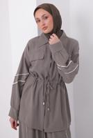 Tesettür giyim VİZON ŞERİTLİ DİYAGONEL TAKIM T 4127