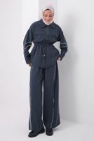 Tesettür giyim GRİ ŞERİTLİ DİYAGONEL TAKIM T 4127