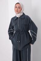 Tesettür giyim GRİ ŞERİTLİ DİYAGONEL TAKIM T 4127