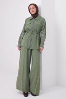 Tesettür giyim YEŞİL ŞERİTLİ DİYAGONEL TAKIM T 4127