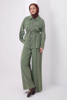 Tesettür giyim YEŞİL ŞERİTLİ DİYAGONEL TAKIM T 4127