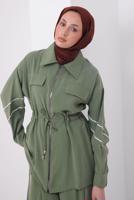 Tesettür giyim YEŞİL ŞERİTLİ DİYAGONEL TAKIM T 4127