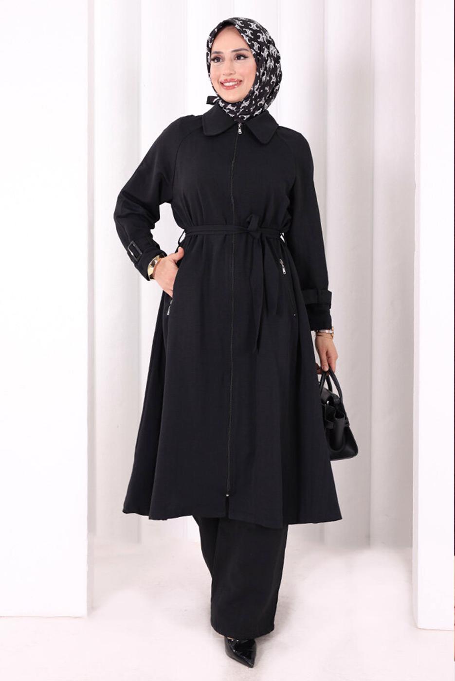 Hijab clothing BLACK BELTED PANTSUIT T 4707
