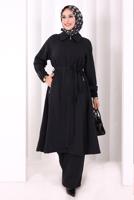 Hijab clothing BLACK BELTED PANTSUIT T 4707