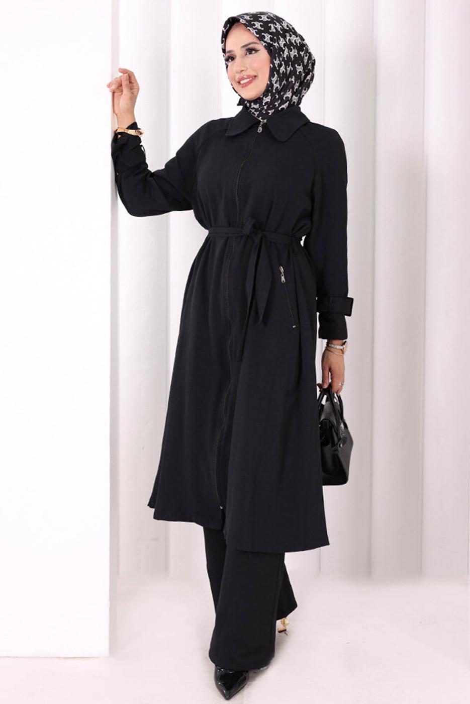 Hijab clothing BLACK BELTED PANTSUIT T 4707