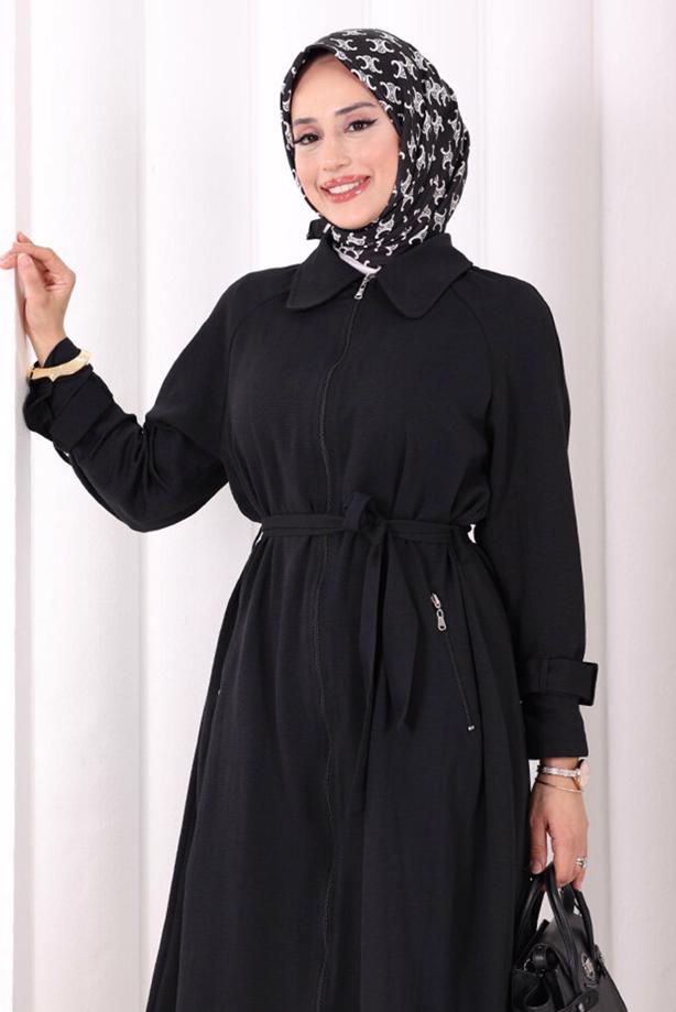 Hijab clothing BLACK BELTED PANTSUIT T 4707 - TRENDTESETTÜR