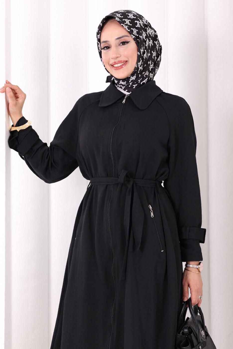 Hijab clothing BLACK BELTED PANTSUIT T 4707