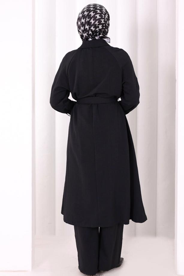 Hijab clothing BLACK BELTED PANTSUIT T 4707 - TRENDTESETTÜR