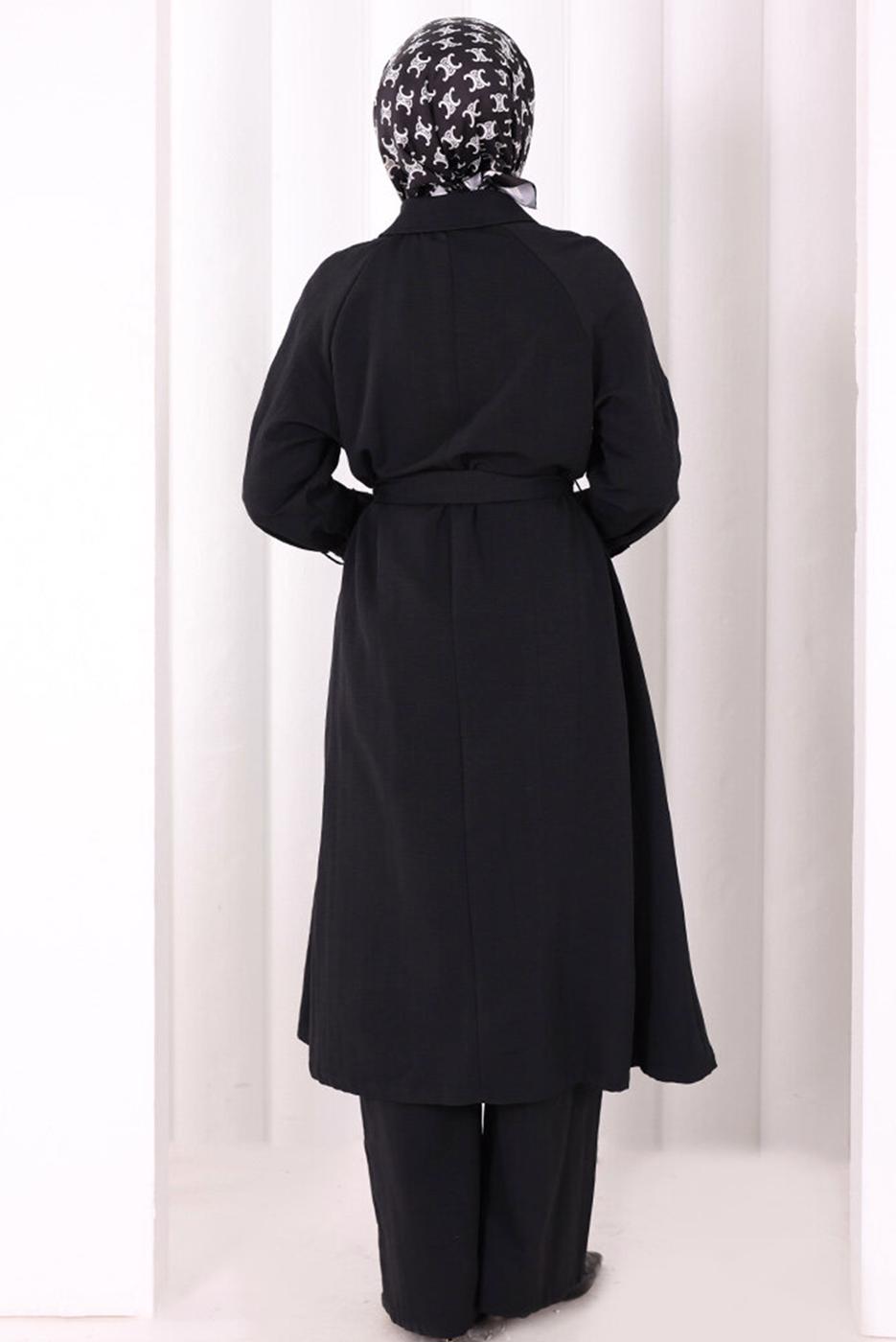 Hijab clothing BLACK BELTED PANTSUIT T 4707