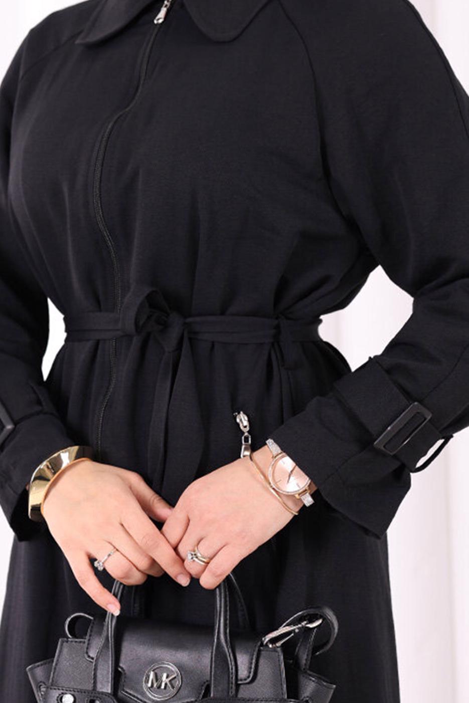 Hijab clothing BLACK BELTED PANTSUIT T 4707