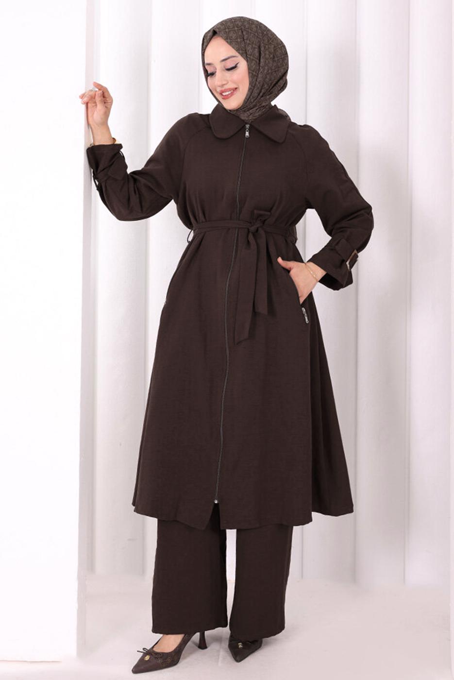 Hijab clothing BROWN BELTED PANTSUIT T 4707