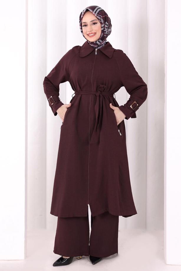 Hijab clothing PLUM BELTED PANTSUIT T 4707 - TRENDTESETTÜR