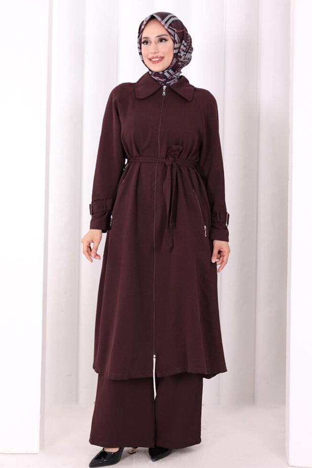 Hijab clothing PLUM BELTED PANTSUIT T 4707 - TRENDTESETTÜR