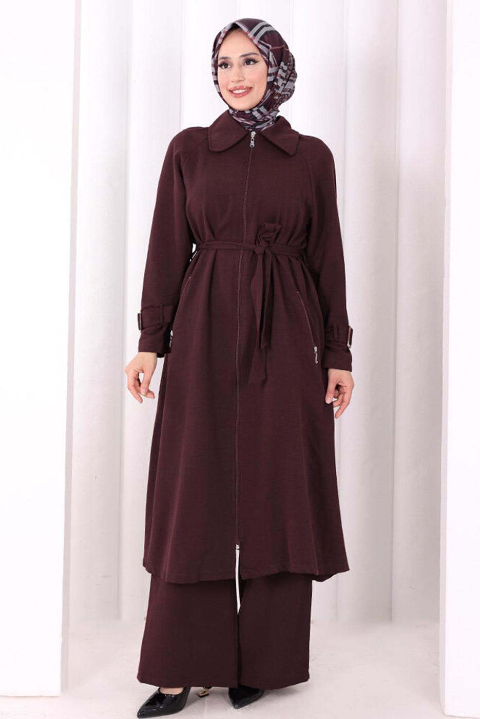 Hijab clothing PLUM BELTED PANTSUIT T 4707