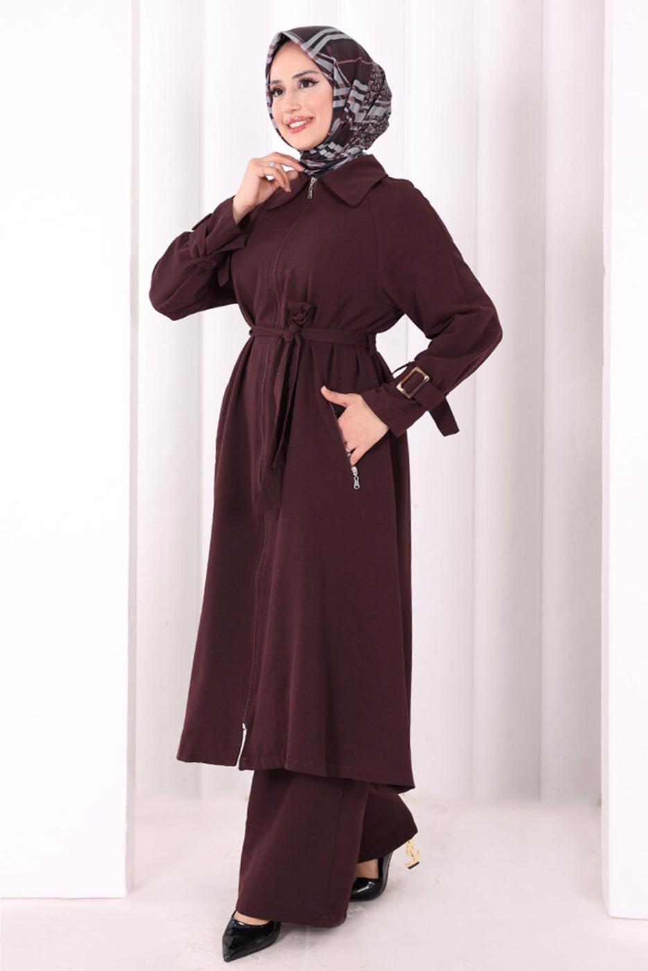 Hijab clothing PLUM BELTED PANTSUIT T 4707