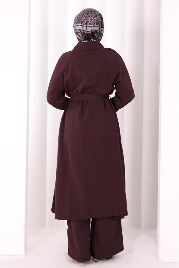 Hijab clothing PLUM BELTED PANTSUIT T 4707 - TRENDTESETTÜR