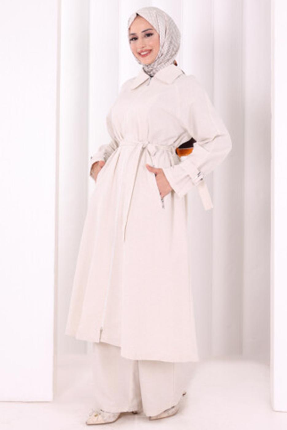 Hijab clothing BEIGE BELTED PANTSUIT T 4707