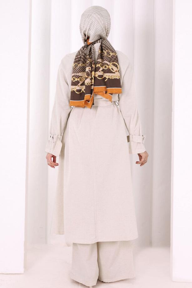 Hijab clothing BEIGE BELTED PANTSUIT T 4707 - TRENDTESETTÜR