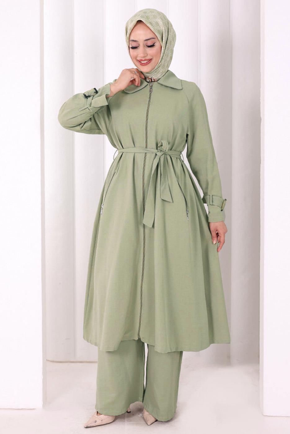 Hijab clothing GREEN BELTED PANTSUIT T 4707