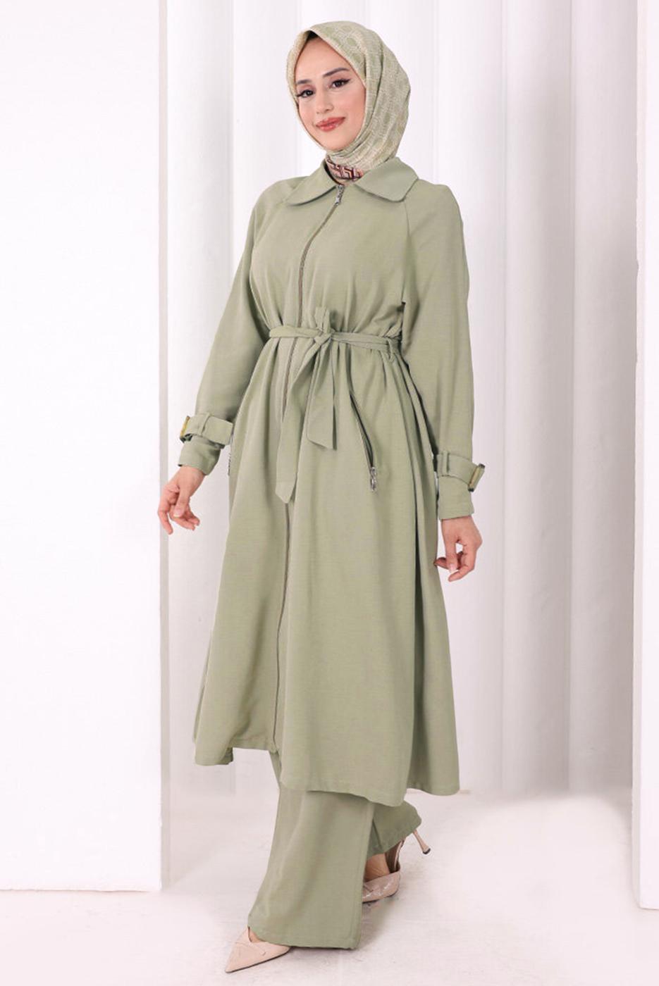 Hijab clothing GREEN BELTED PANTSUIT T 4707