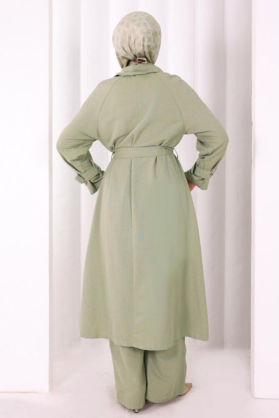 Hijab clothing GREEN BELTED PANTSUIT T 4707