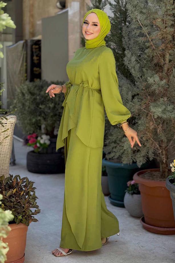 Hijab clothing GREEN TIED PANTSUIT T 4968 - TRENDTESETTÜR