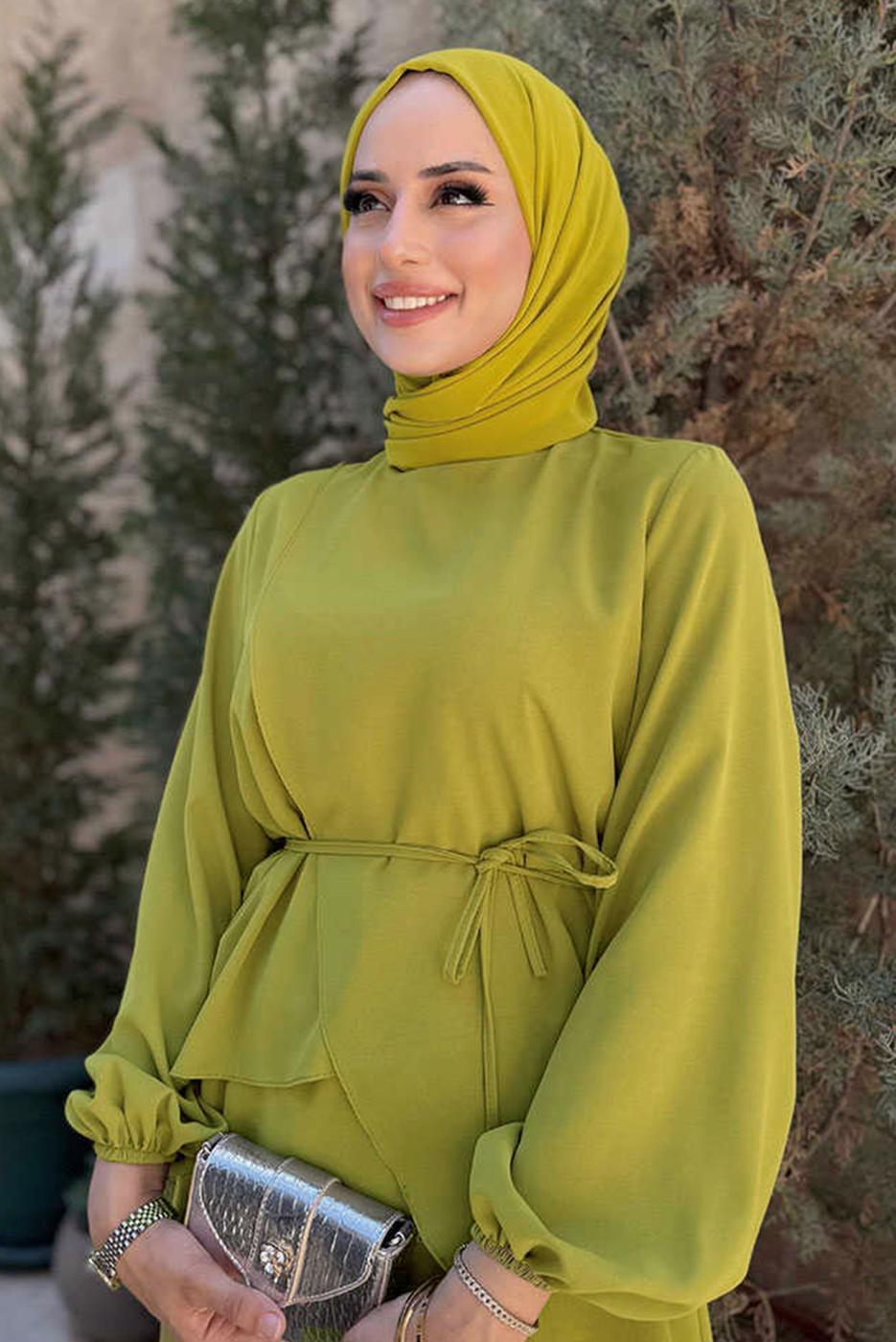Hijab clothing GREEN TIED PANTSUIT T 4968