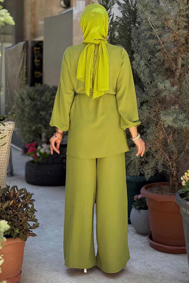 Hijab clothing GREEN TIED PANTSUIT T 4968 - TRENDTESETTÜR