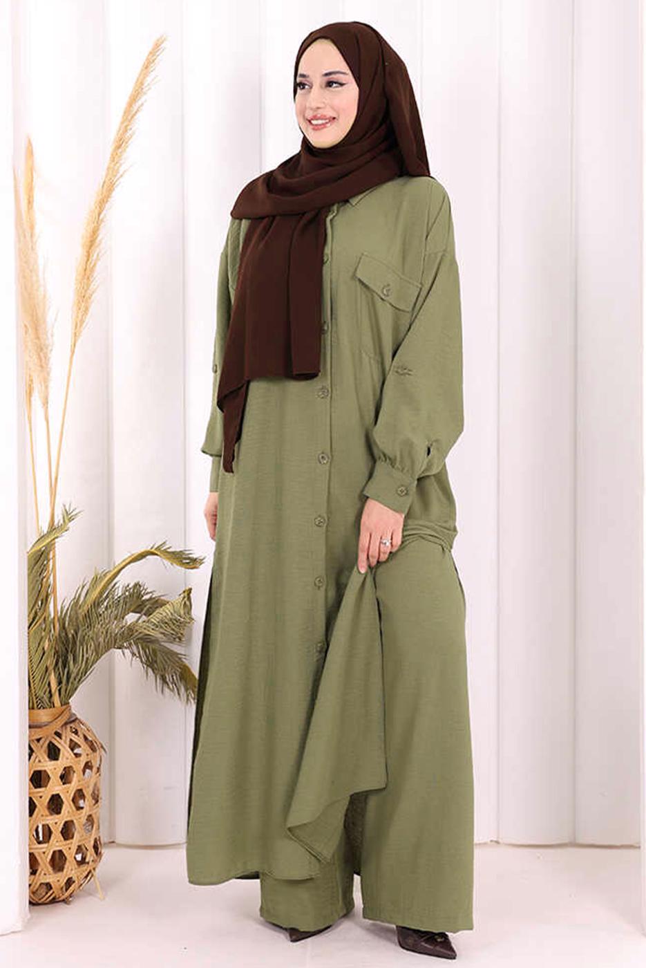 Hijab clothing KHAKI LINEN PANTSUIT T 5108