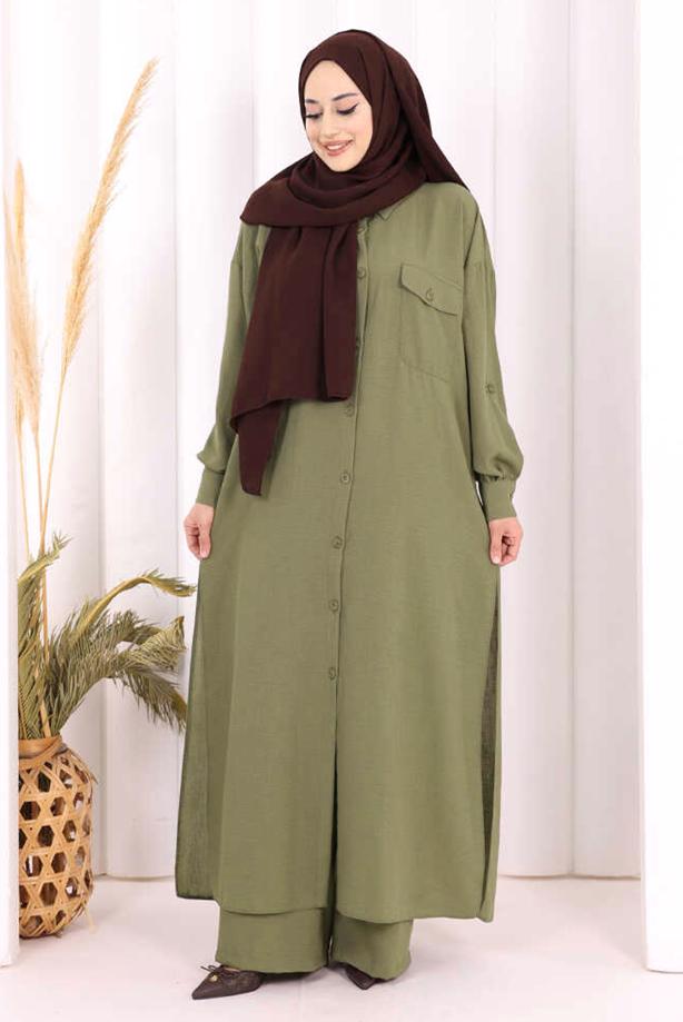 Hijab clothing KHAKI LINEN PANTSUIT T 5108 - TRENDTESETTÜR