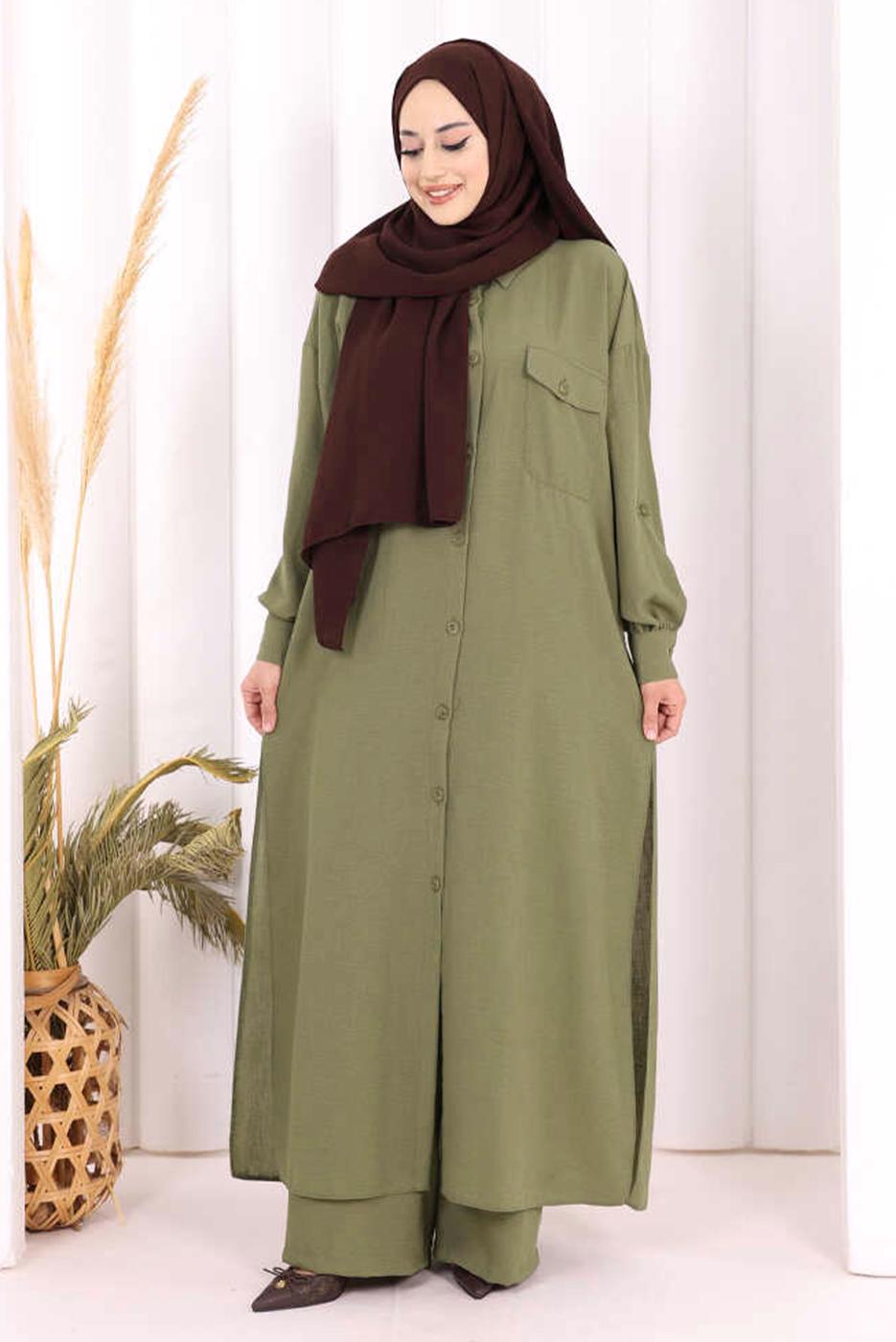 Hijab clothing KHAKI LINEN PANTSUIT T 5108