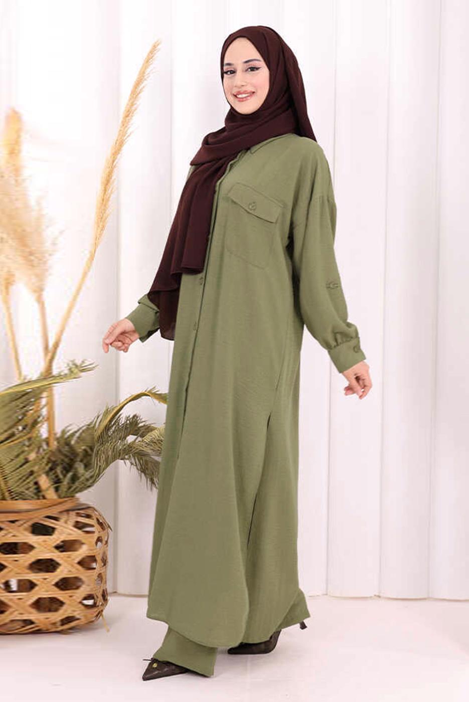Hijab clothing KHAKI LINEN PANTSUIT T 5108