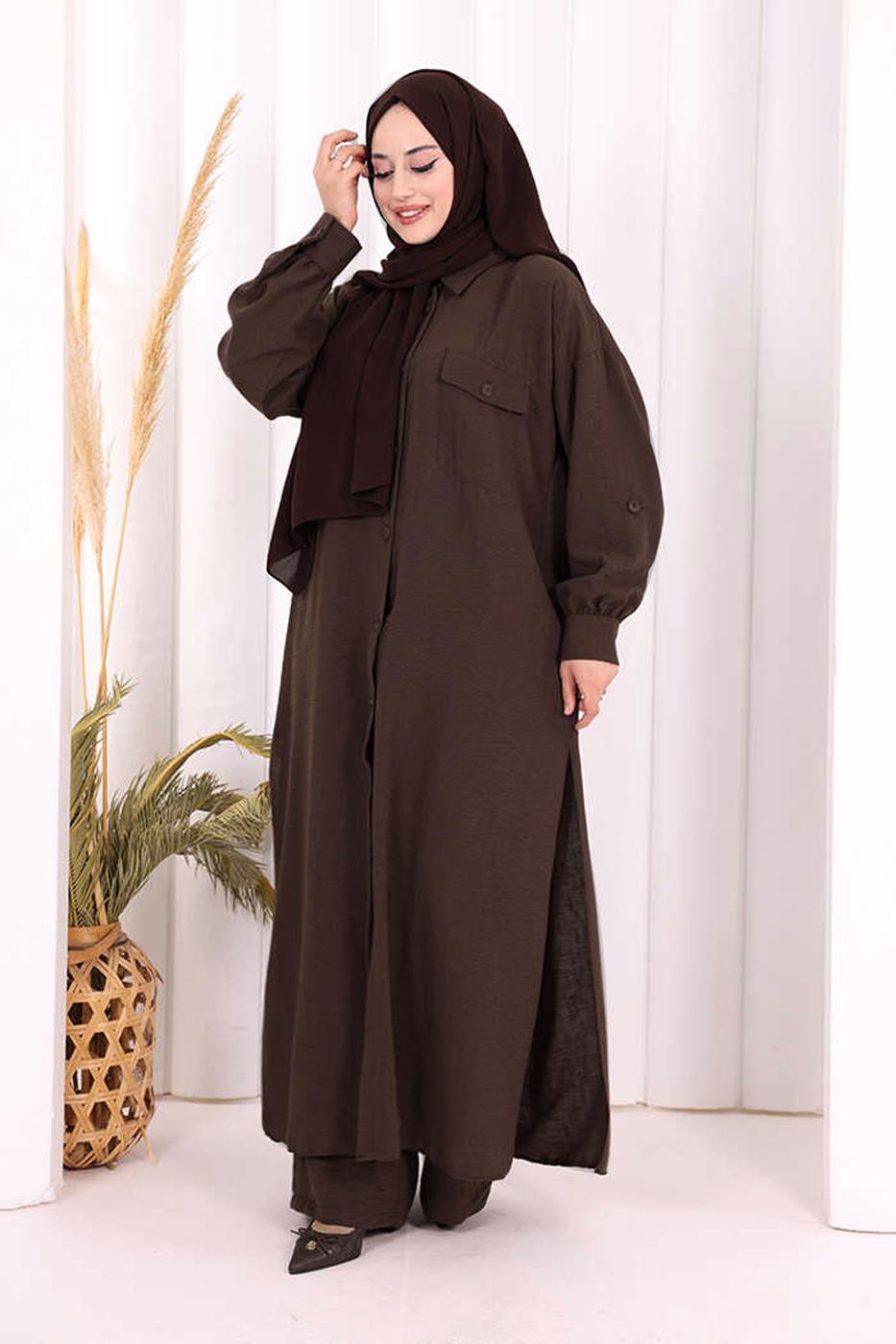 Hijab clothing BROWN LINEN PANTSUIT T 5108