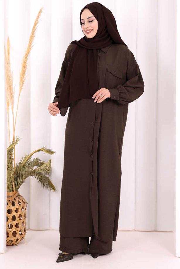 Hijab clothing BROWN LINEN PANTSUIT T 5108 - TRENDTESETTÜR