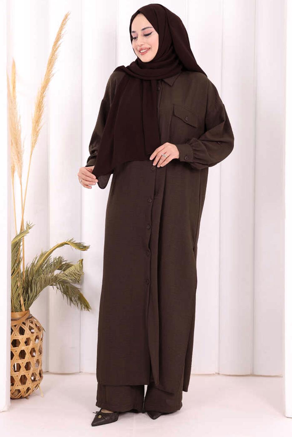 Hijab clothing BROWN LINEN PANTSUIT T 5108
