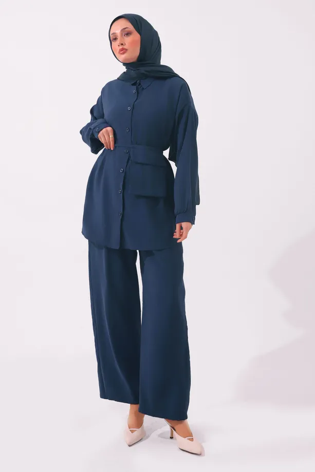 BELTED POCKET DETAILED MODAL PANTSUIT T 5362