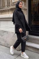 Vêtements hijab NOIR ENSEMBLE PANTALON TAILLE SMOCKÉE T 5522
