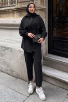 Vêtements hijab NOIR ENSEMBLE PANTALON TAILLE SMOCKÉE T 5522