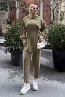 Vêtements hijab KAKI ENSEMBLE PANTALON TAILLE SMOCKÉE T 5522