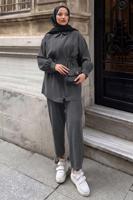 Vêtements hijab GRIS ENSEMBLE PANTALON TAILLE SMOCKÉE T 5522