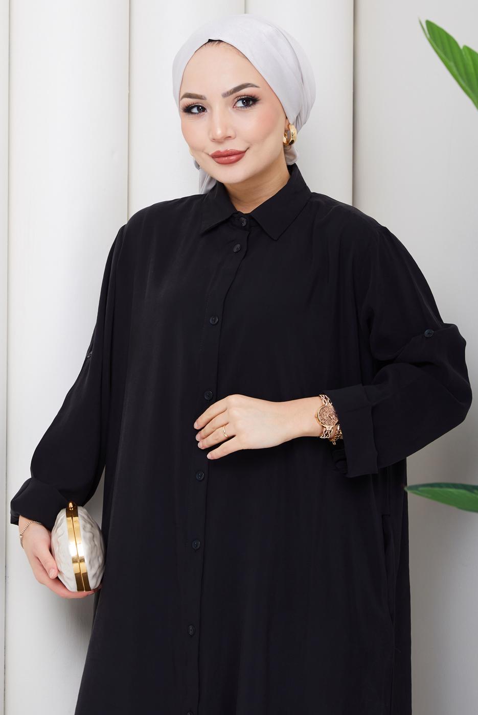 Hijab clothing BLACK COTTON SHIRT COLLAR PANTSUIT T 5601